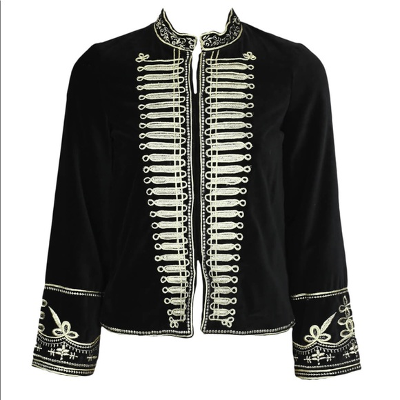 Zara Jackets & Blazers - NWT Zara Military Embroidered Velvet Black Jacket
